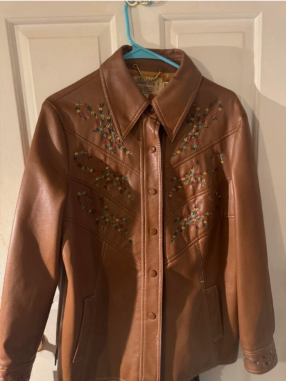 Vintage 1970s Western-Style Embroidered Vinyl Bellariva Jacket